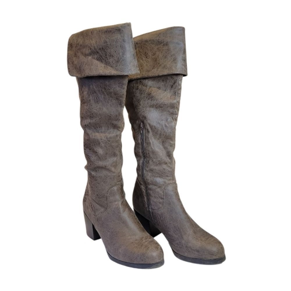 JustFab Norra Toupe/Brown Cuffed Over The Knee Block Heel Boot Size 10